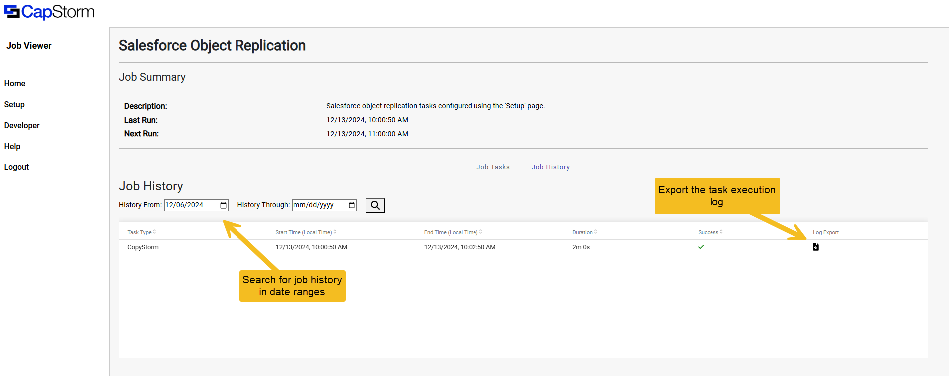 Snowpark Job Viewer Page – Job History With Info Boxes