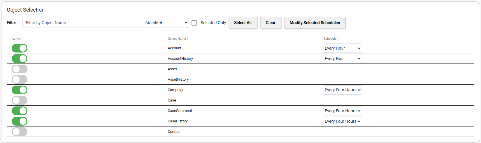 Snowpark Setup Page – Object Selection