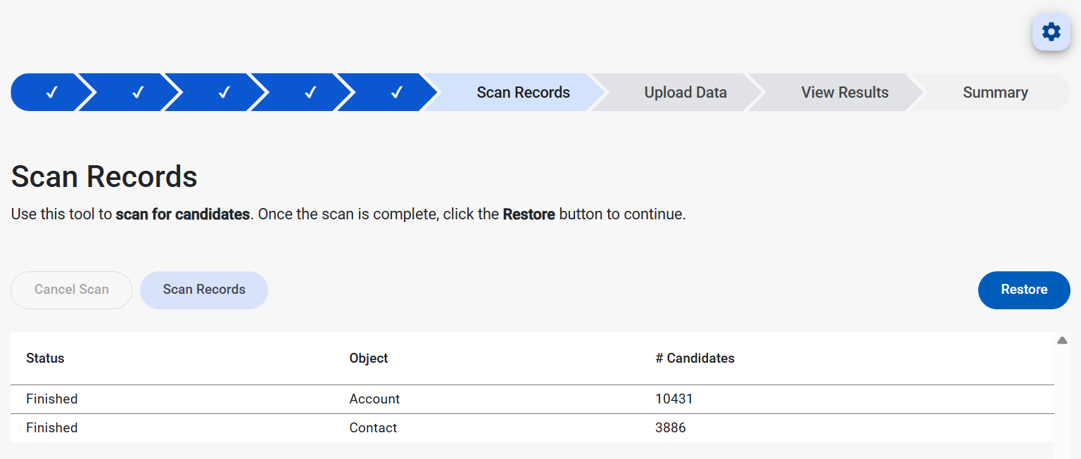 Restore Wizard – Scan Records